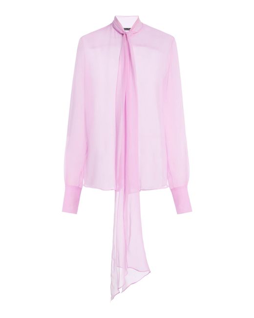 LAQUAN SMITH Pink Tie-Detail Silk-Blend Top