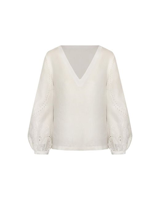 ANDRES OTALORA White Una Vista Eyelet Linen Top