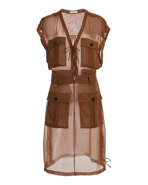 Ferragamo Brown Silk Utility Midi Dress