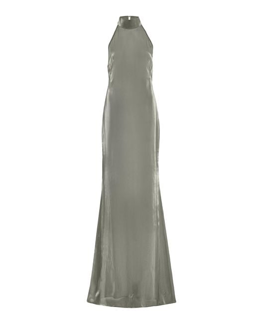 LAPOINTE Open Back Metallic Organza Halter Gown