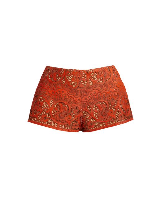 Christopher Esber Red Venise Lasercut Leather-Silk Shorts