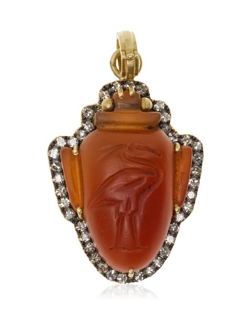 Sylva & Cie Orange Ibis Ancient Egyptian Heart 18K Carnelian Diamond Pendant