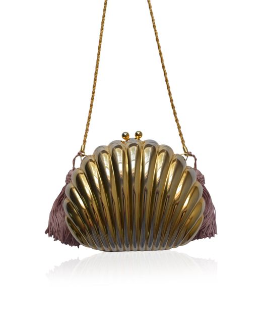 Lucia Zolea Metallic Tone Metal Shell Tasseled Purse