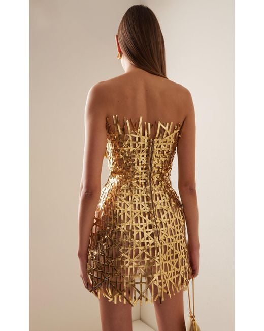 Oscar de la Renta Lattice-cut Metallic Faux Leather Mini Dress | Lyst Oscar de la Renta Lattice-cut Metallic Faux Leather Mini Dress | Lyst