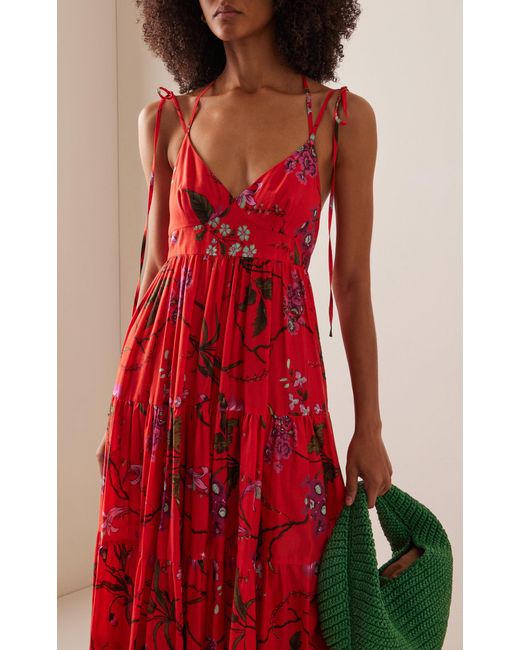Erdem Red Printed Cotton-linen Maxi Dress