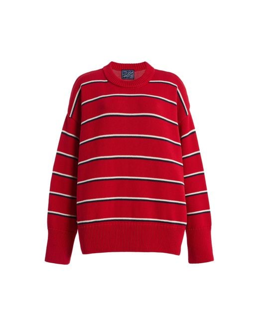 With Nothing Underneath Red Exclusive Cornwall Striped Cotton Sweater