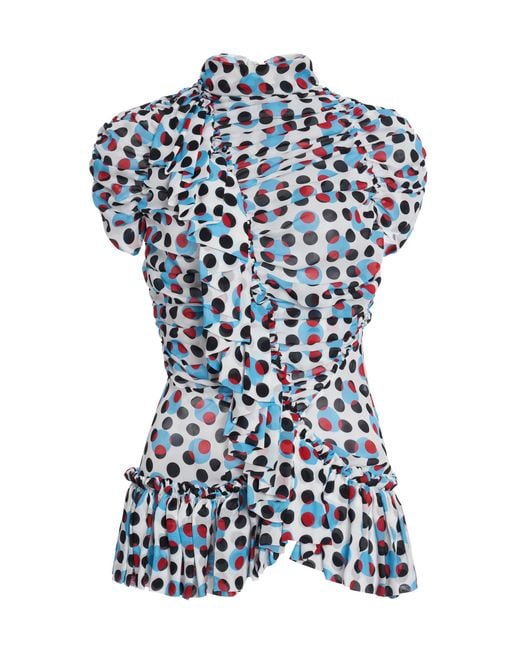 Dries Van Noten Blue Chuchu Polka-Dot Georgette Top