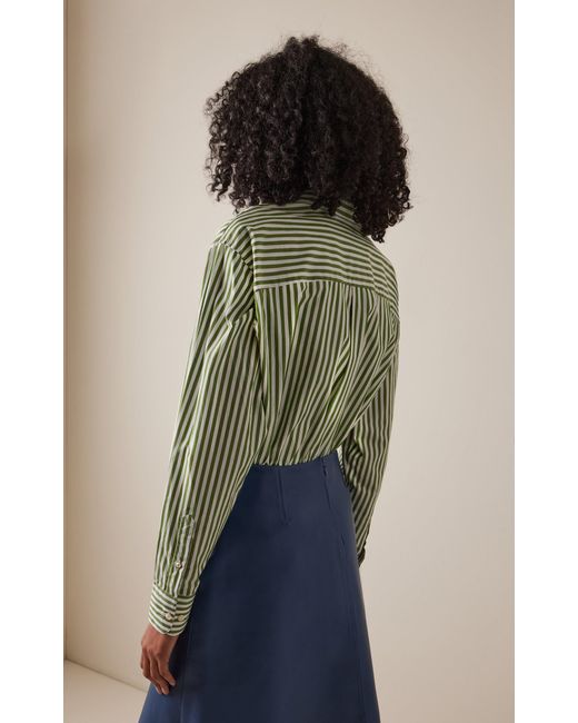 Comme Si Green La Classica Striped Cotton-Poplin Shirt