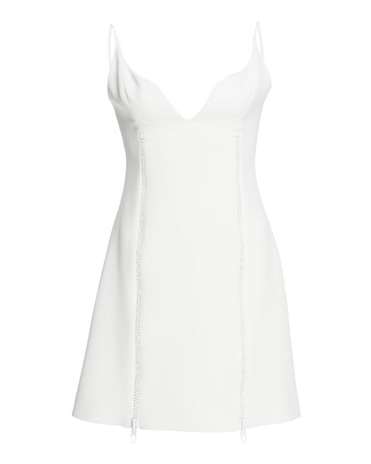 David Koma White Crystal Zipper Detail Mini Dress