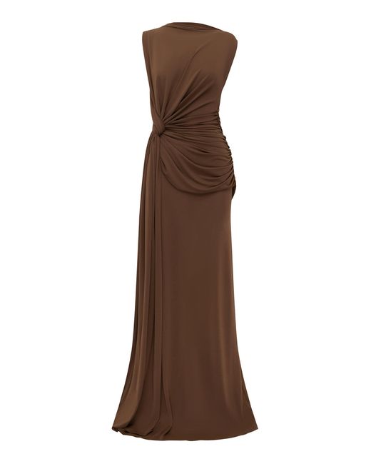 Alex Perry Brown Sleeveless Twist Crepe Jersey Gown
