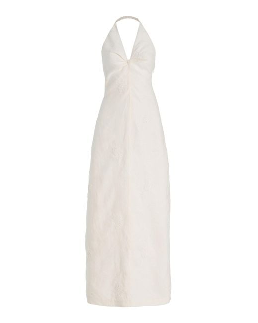 sir alessandra beaded linen maxi halter dress SIR. Alessandra Beaded Linen Maxi Halter Dress in White