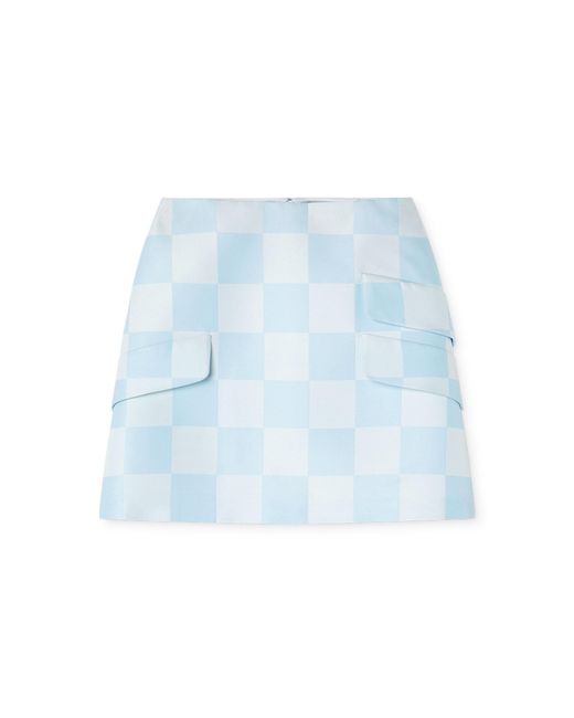 Versace Blue Damier-print Duchess Satin Mini Skirt