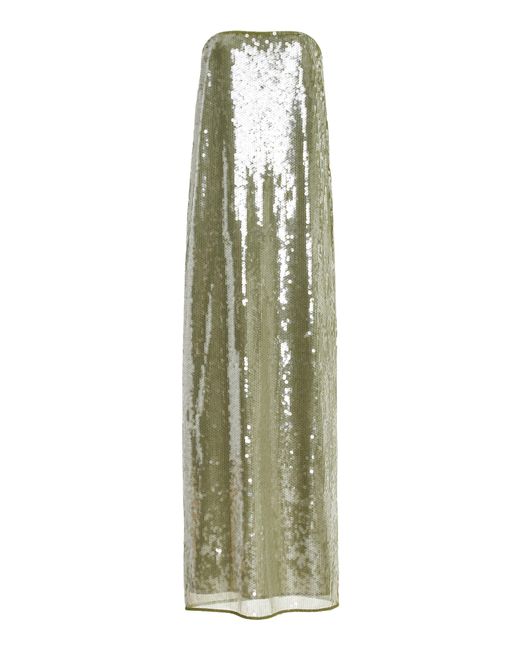 Staud Green Casey Strapless Sequined Maxi Dress