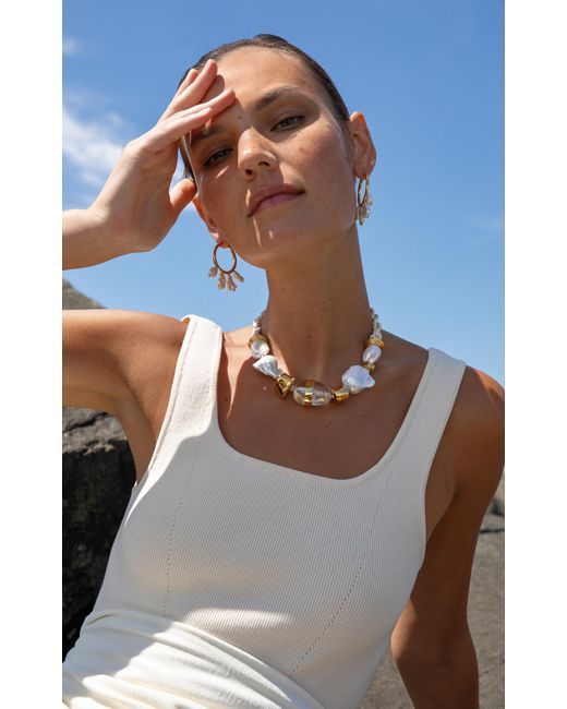 Lizzie Fortunato Metallic Glass Beach Gold-plated Pearl, Opal, Silk Necklace