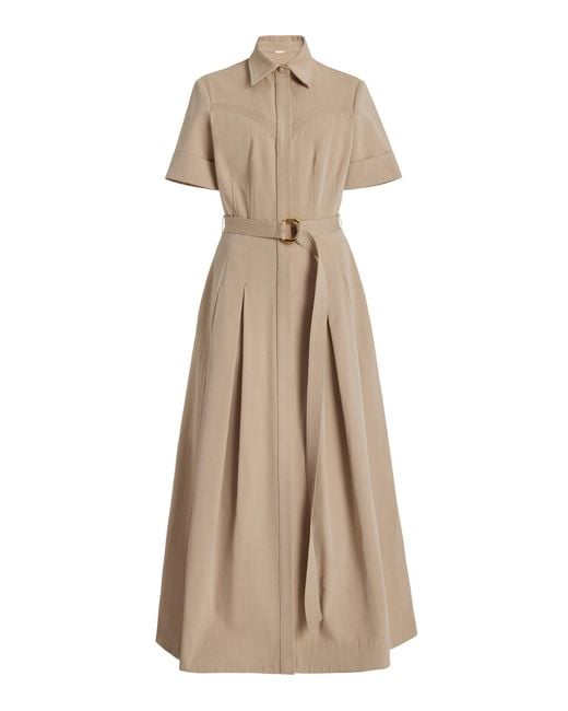 Adam Lippes Natural Belted Cotton Twill Midi Shirt Dress
