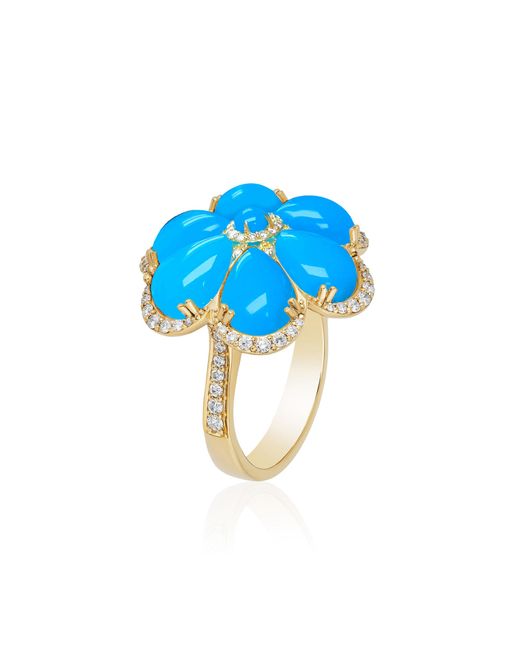 Goshwara Blue Cabochon Flower Ring