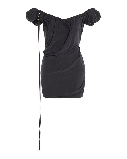 Jacquemus Black Ciceri Off-the-shoulder Draped Cupro Mini Dress