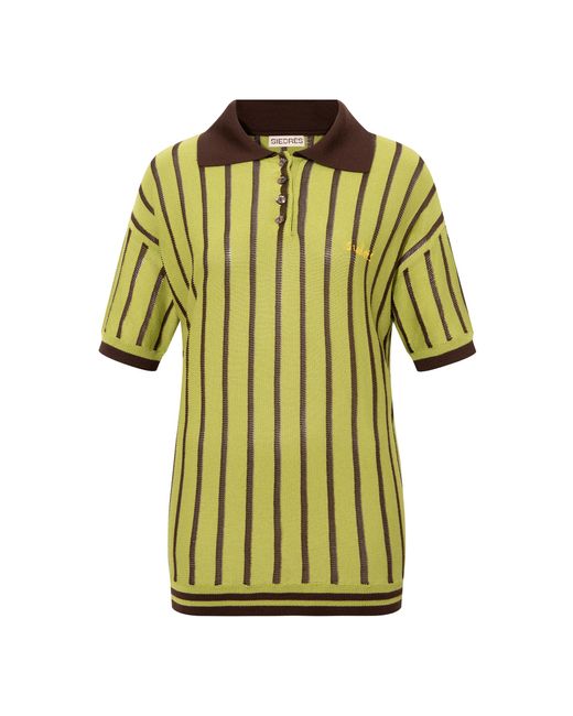 Siedres Green Rounes Striped Knit Polo Top