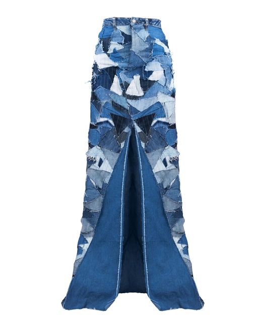 BOYEDOE Blue Osabarima Patchwork Denim Maxi Skirt