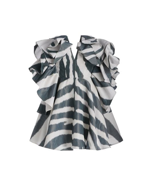 Carolina Herrera Multicolor Printed Ruffle Detail Mini Dress
