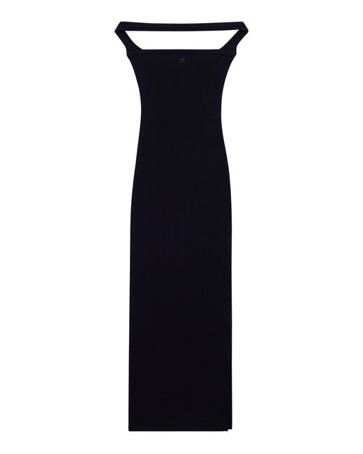 Courreges Black Hyperbole 90s Ribbed-knit Cotton Halter Maxi Dress