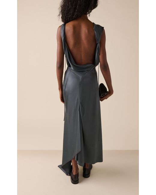 Victoria Beckham Gray Gathered Satin Maxi Dress