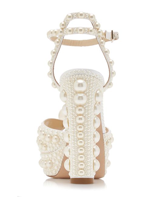 Jimmy Choo White Sacaria Pearl-Embellished Satin Platform Sandals