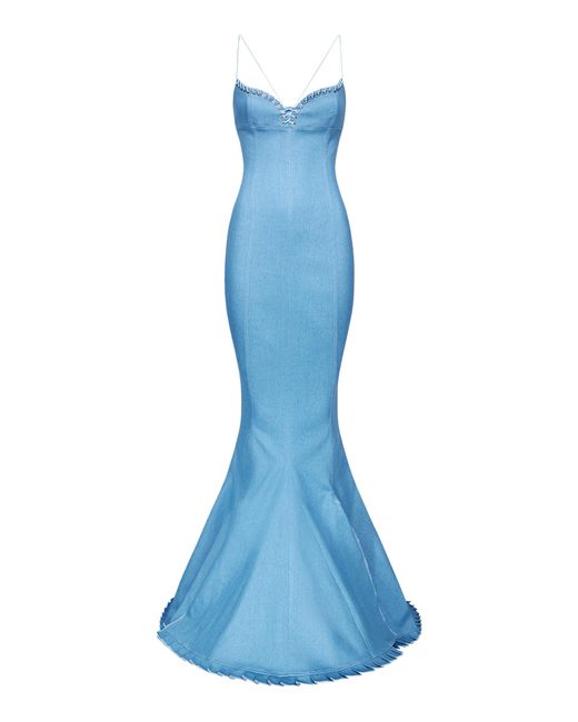 Ludovic de Saint Sernin Cotton Maxi Mermaid Dress in Blue | Lyst