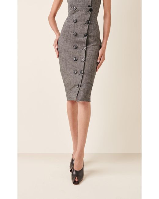 Alaïa Black Button-detailed Linen Midi Pencil Skirt