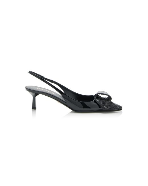 Prada Black Crystal-embellished Patent Leather Slingback Pumps