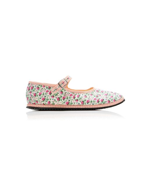 Vibi Venezia Pink Exclusive Riviera Floral Canvas Mary Jane Flats