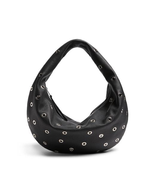 Khaite Black Olivia Medium Grommet Leather Hobo Bag