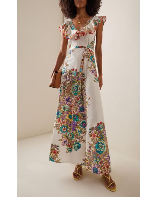 Etro White Ruffled Floral-cotton Maxi Dress