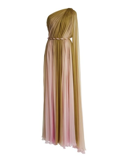 Zuhair Murad Natural Silk Chiffon Ombre One-Shoulder Draped Maxi Dress