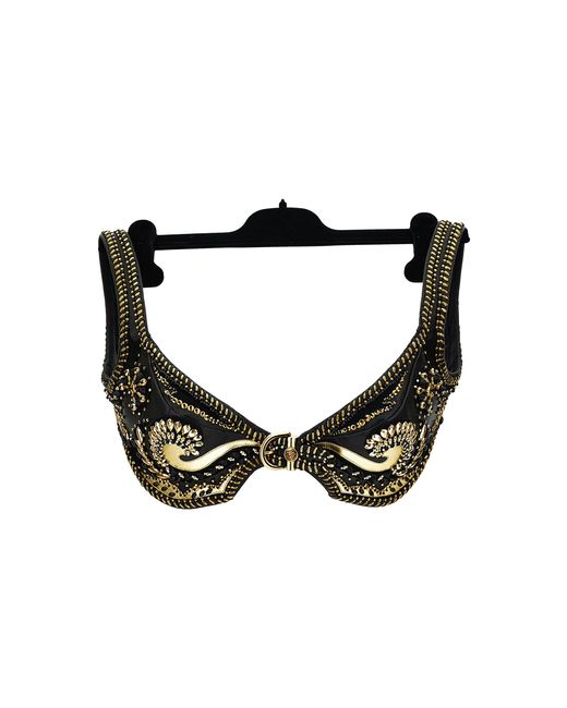 Versace Black Embroidered Leather Bra Top
