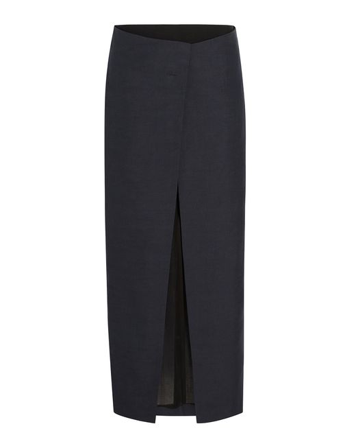 Khaite Black Tal Split Linen Skirt