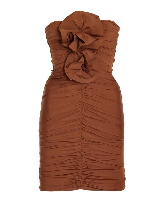 Maygel Coronel Brown Exclusive Bofill Ruched Jersey Mini Dress