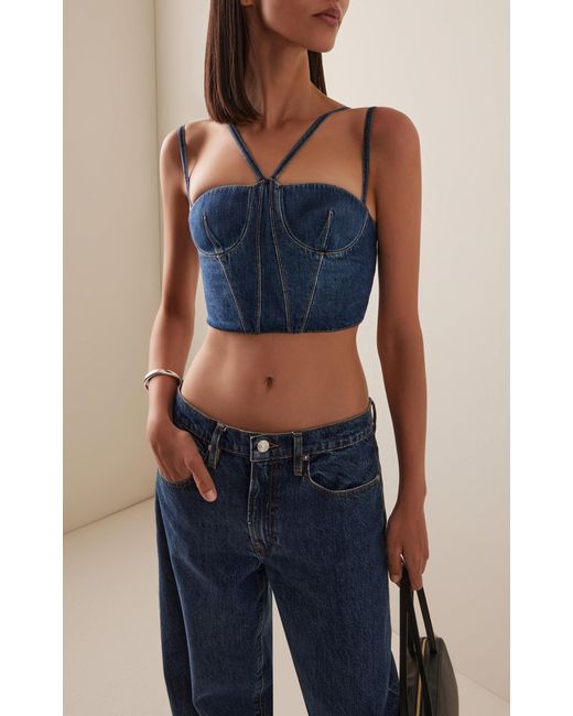 Nensi Dojaka Blue Cotton Corset Top