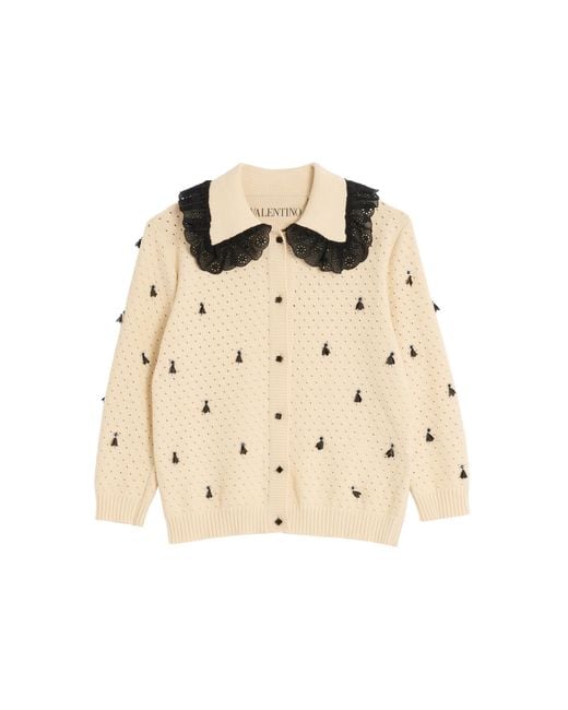 Valentino Garavani Natural Lace-Trimmed Cotton Cardigan