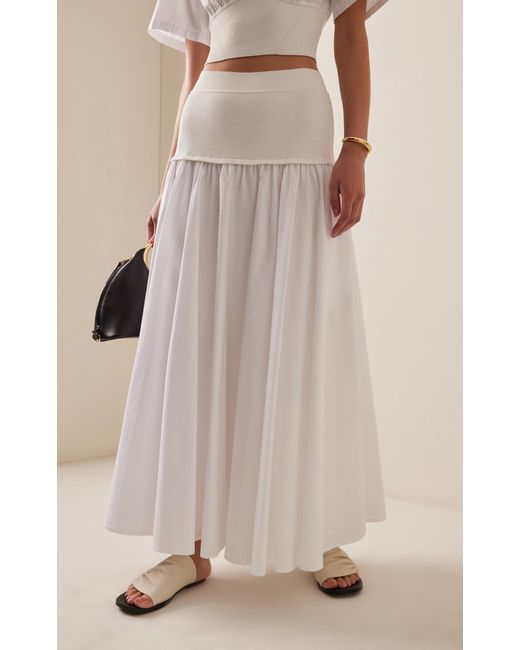 Jonathan Simkhai White Stella Knit-trimmed Cotton-poplin Maxi Skirt