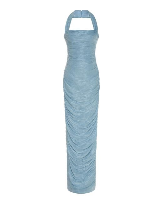 Marmar Halim Blue Ruched Maxi Dress