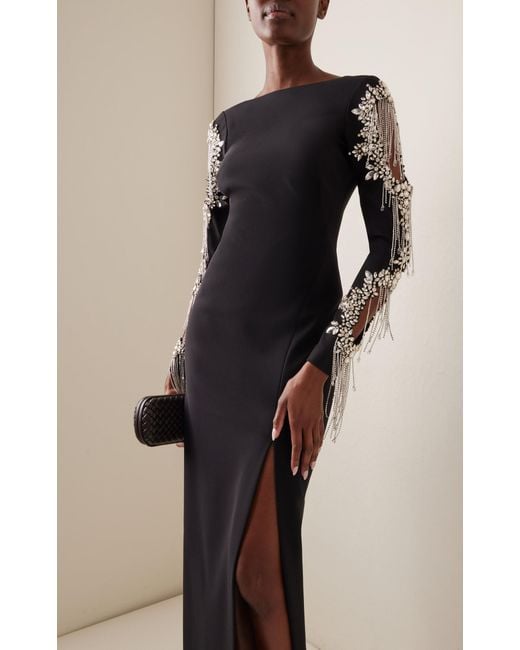 Pamella Roland Black Crystal-embellished Crepe Gown