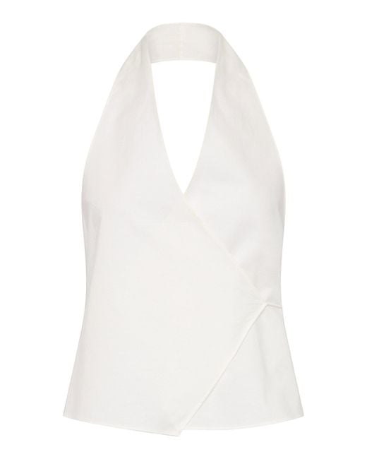 St. Agni White Cotton Oxford Wrap Halter Top