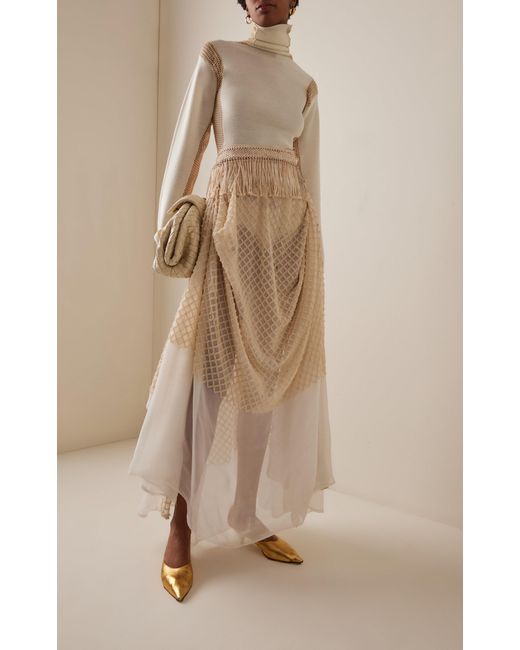 DIOTIMA White Crochet-Detailed Wool-Blend Turtleneck Top