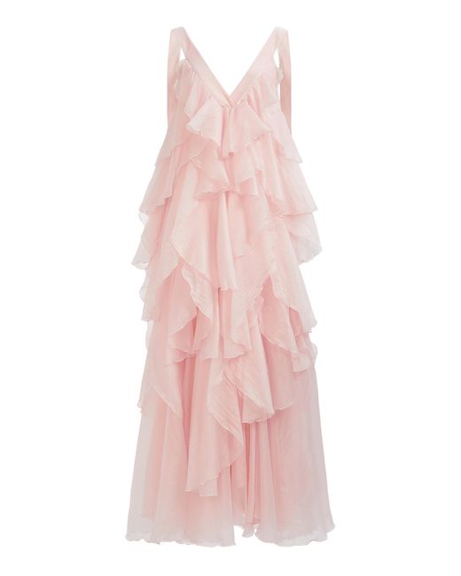 Aje. Pink Athena Ruffled Gown