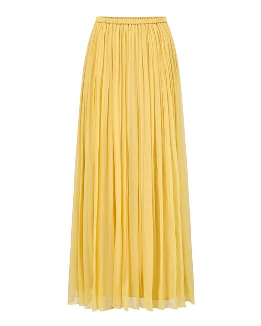 Into The East Yellow Gardenia Gathered Silk Maxi Skirt