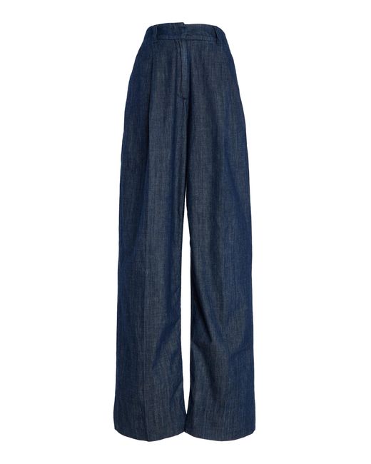 Another Tomorrow Blue Exclusive Cotto Chambray Wide-Leg Pants