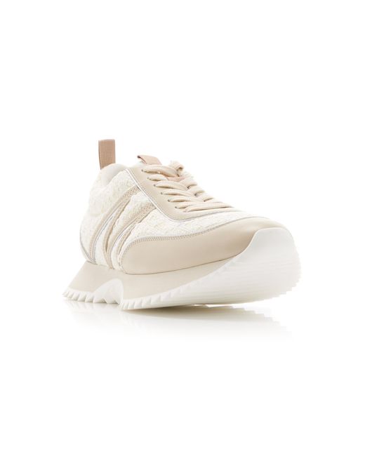 Moncler White Pacey Tweed-leather Sneakers