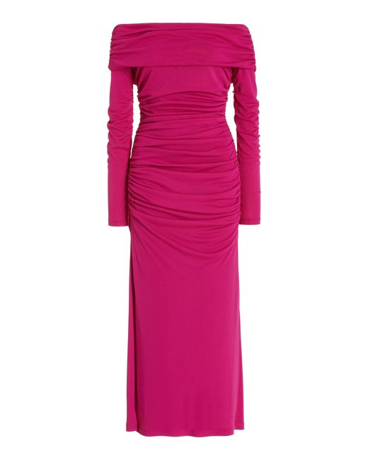 Carolina Herrera Pink Ruched Off-the-shoulder Jersey Midi Dress