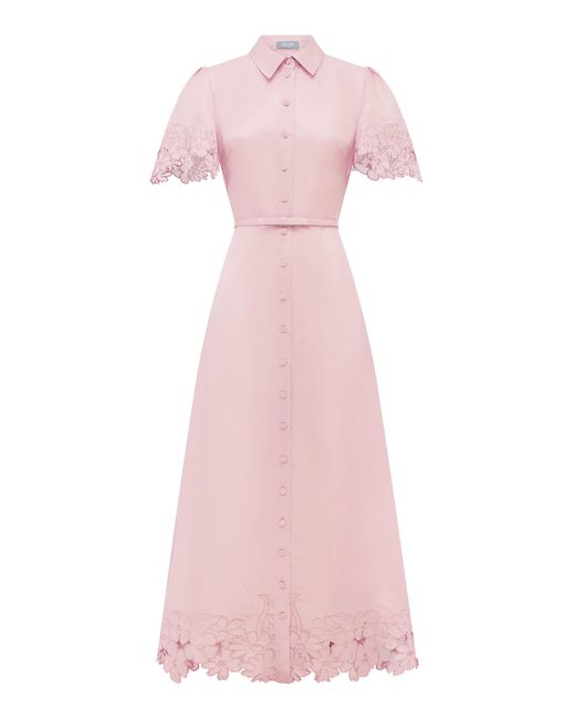 LEO LIN Pink Bianca Applique Short Sleeve Midi Dress